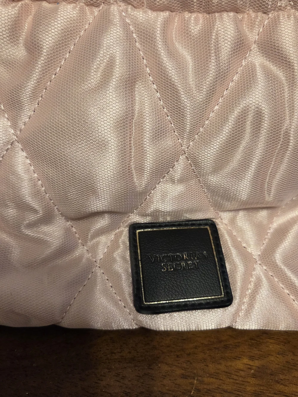 Victoria's Secret Quilted Light Pink Drawstring Makeup Bag
